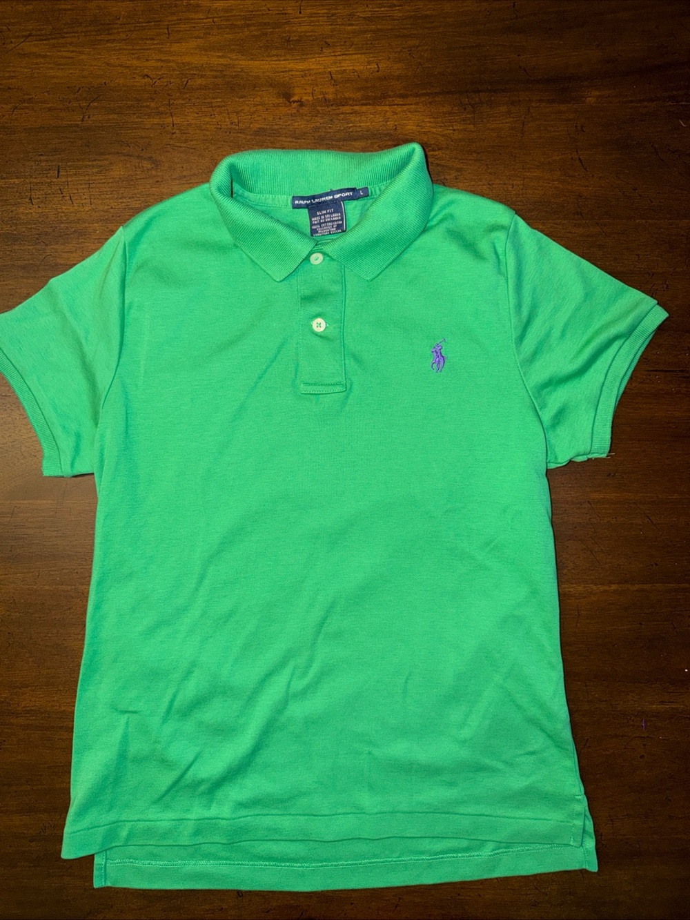 Ralph Lauren Sport Boys Green Cotton Polo Slim Fit Size Large